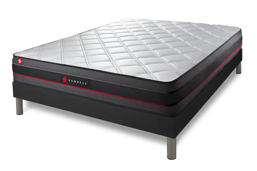 Pack lit complet - Matelas 140x190 cm + Sommier tapissier (monobloc) + 2 oreillers + Couette - Regen