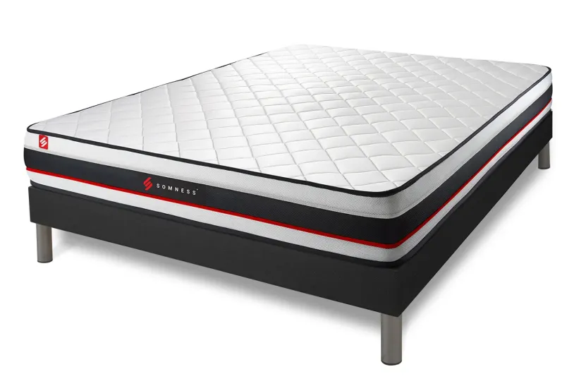 Pack lit complet - Matelas 140x190 cm + Sommier tapissier (monobloc) + 2 oreillers + Couette - Form