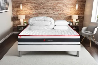 Pack lit complet - Matelas 140x200 cm + Sommier tapissier à lattes (en kit) + 2 oreillers + Couette - Energy