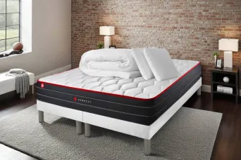 Pack lit complet - Matelas 180x200 cm + 2 Sommiers tapissier (monobloc) + 2 oreillers + Couette - Boost