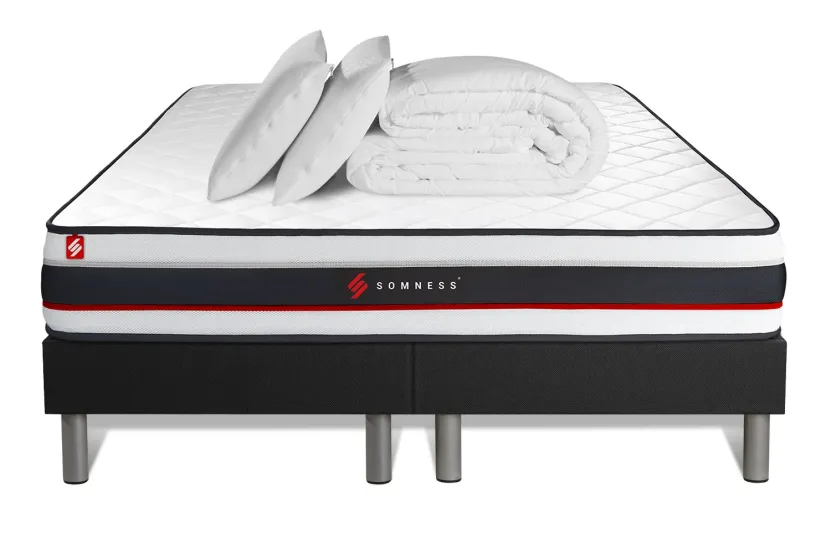 Pack lit complet - Matelas 160x200 cm + 2 Sommiers tapissier (monobloc) + 2 oreillers + Couette - Form