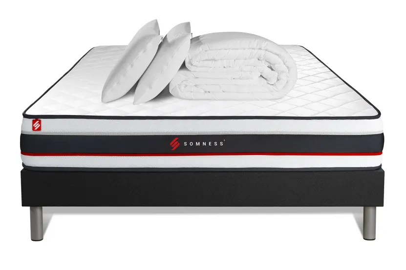 Pack lit complet - Matelas 140x190 cm + Sommier tapissier (monobloc) + 2 oreillers + Couette - Form