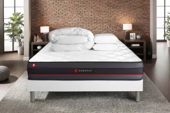 Pack lit complet - Matelas 140x190 cm + Sommier tapissier à lattes (en kit) + 2 oreillers + Couette - Regen