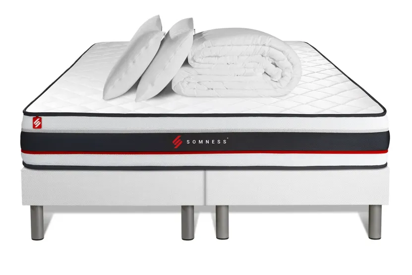 Pack lit complet - Matelas 180x200 cm + 2 Sommiers tapissier (monobloc) + 2 oreillers + Couette - Form